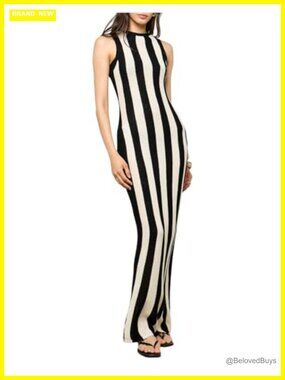 WDIRARA Striped Bodycon Maxi Dress Sleeveless Rib Knit Long Tank Dress